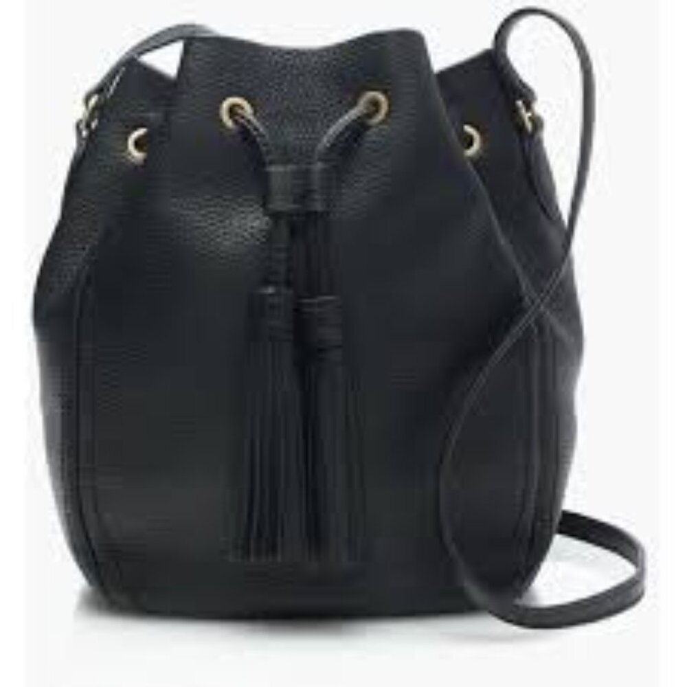 J. Crew Black Leather Bucket Bag0